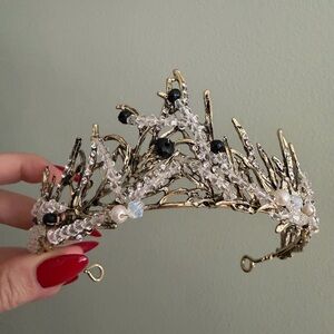 Elegant Gold and Black Crystal Tiara